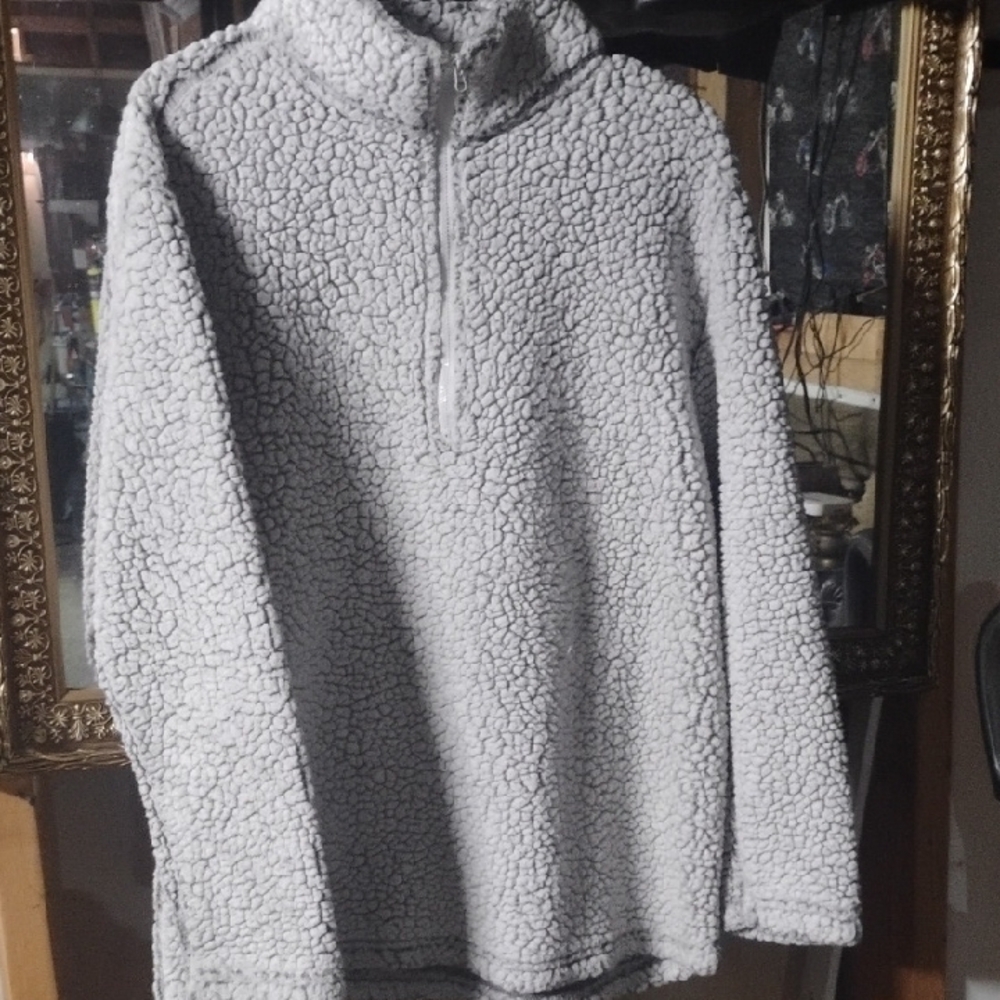 Bobbi Brown Gray Teddy Jacket Plush Half-Zip